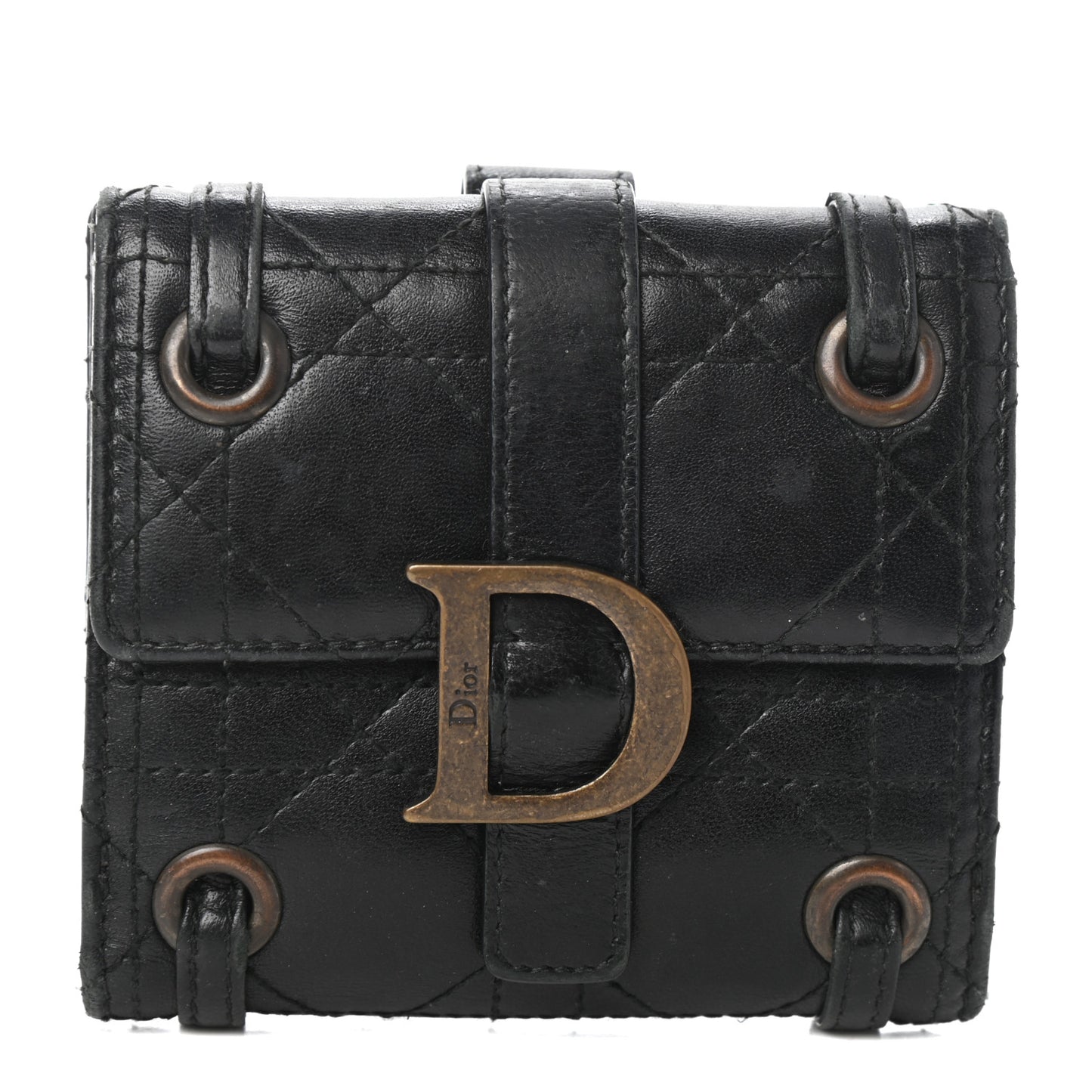 Lambskin Cannage D Flap Wallet Black