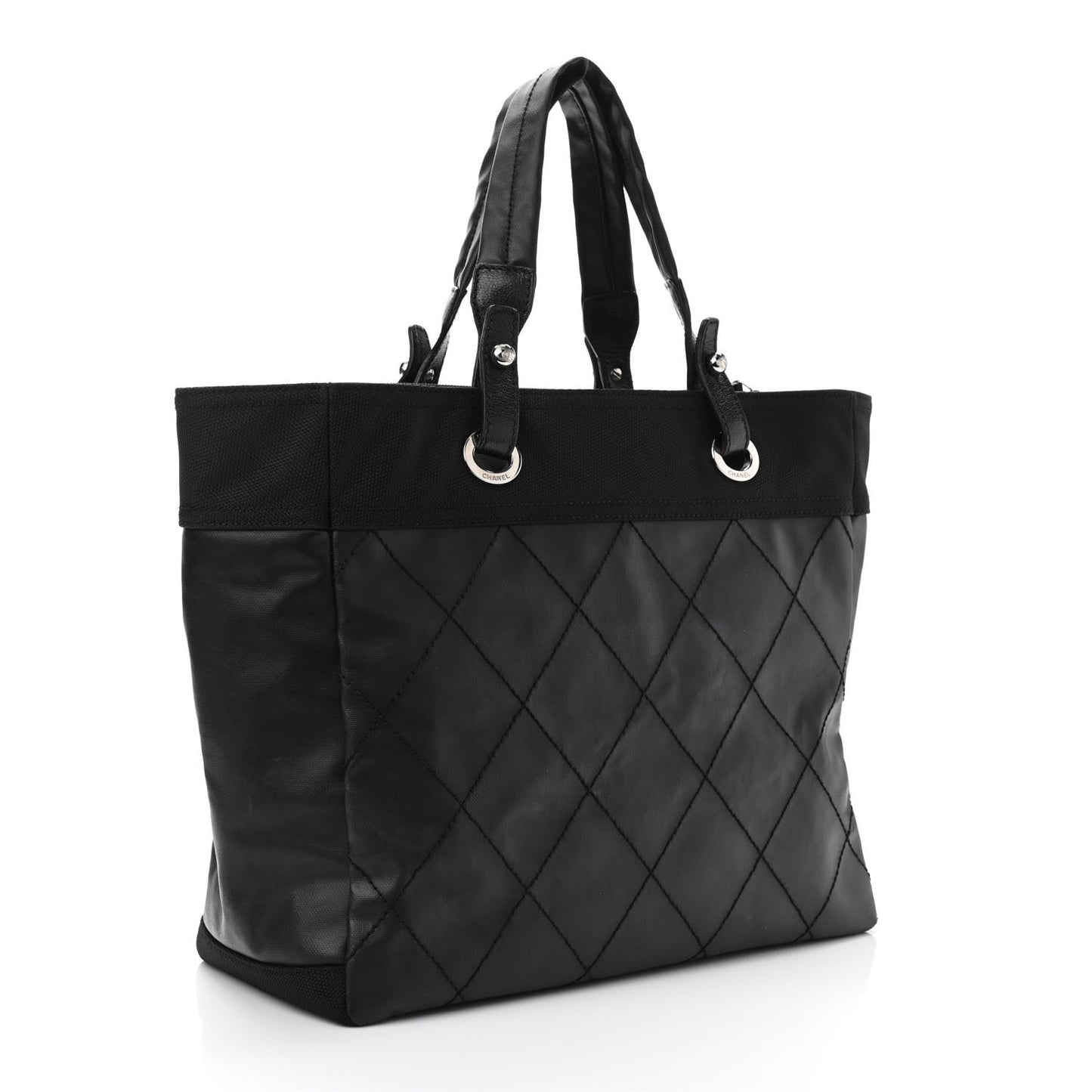 Coated Canvas Quilted Large Paris Biarritz Tote Black
