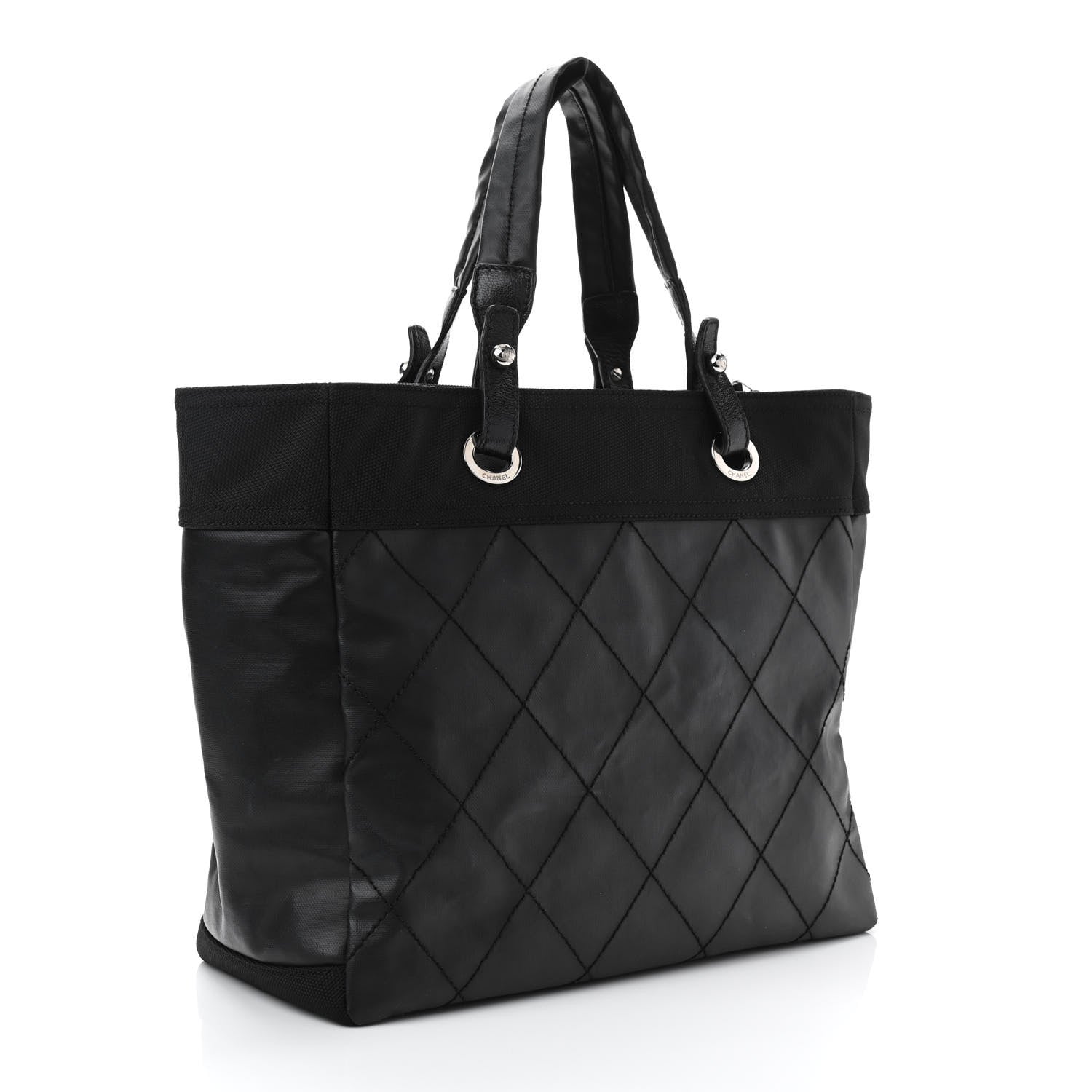 Chanel Coated Canvas Quilted Large Paris Biarritz Tote Black 3 of 12