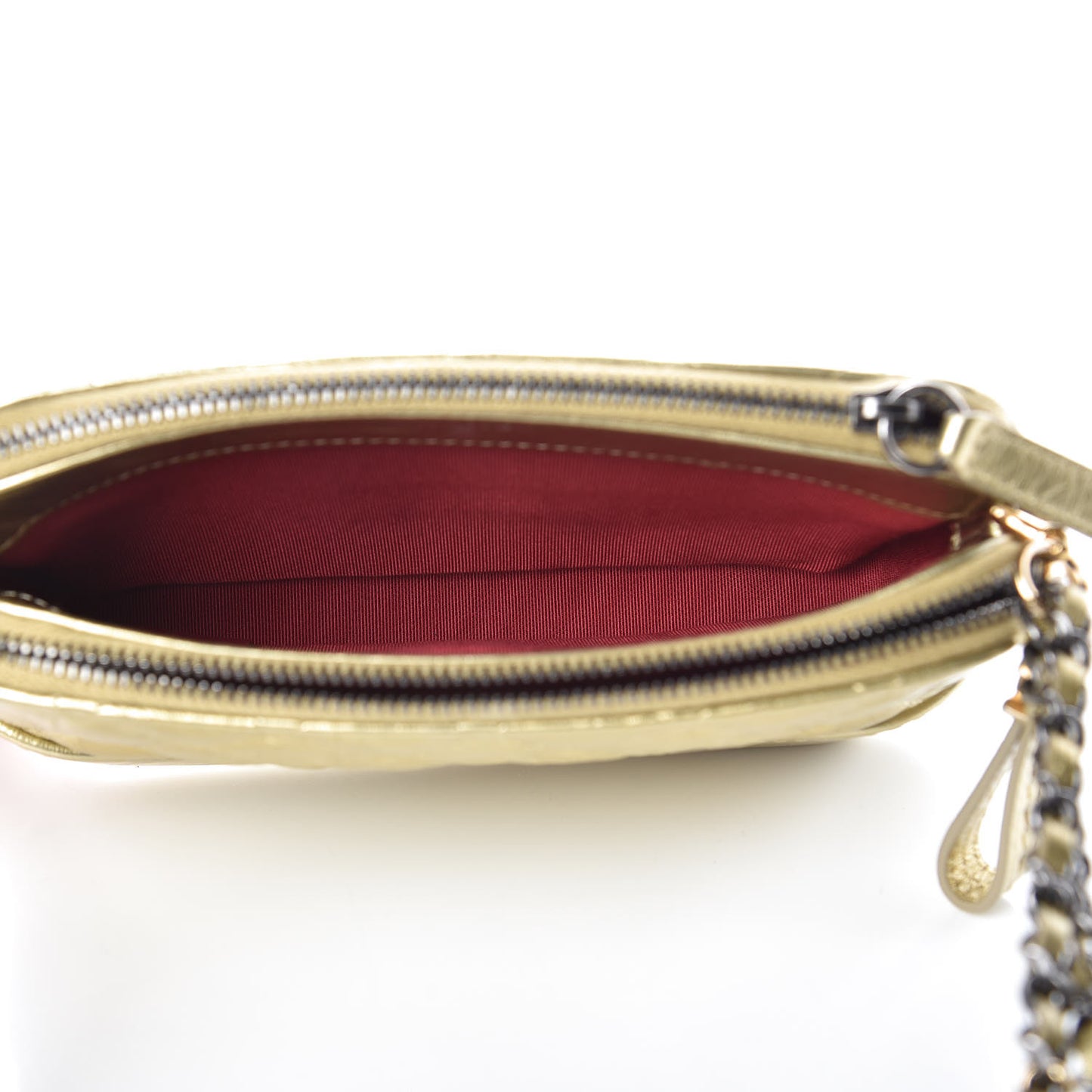 Metallic Aged Calfskin Quilted Small Gabrielle Clutch With Chain Gold