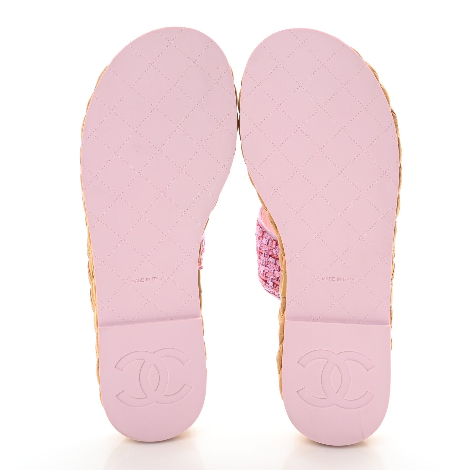Chanel Tweed Mesh Satin CC Thong Sandals 38.5 Light Purple Pink Red 6 of 9