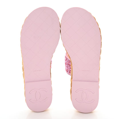 Chanel Tweed Mesh Satin CC Thong Sandals 38.5 Light Purple Pink Red 6 of 9