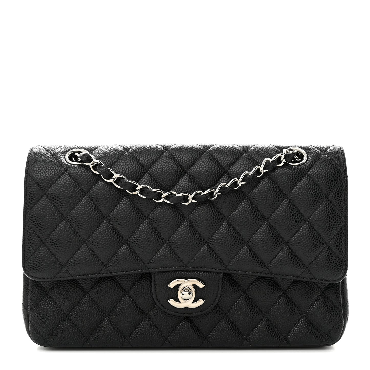 Caviar Quilted Medium Double Flap Black