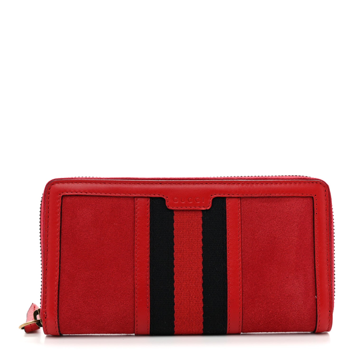 Gucci Suede Patent Web Ophidia Zip Around Wallet Hibiscus Red 1 of 8