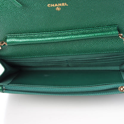 Chanel Metallic Caviar Quilted Wallet On Chain WOC Green 5 of 9