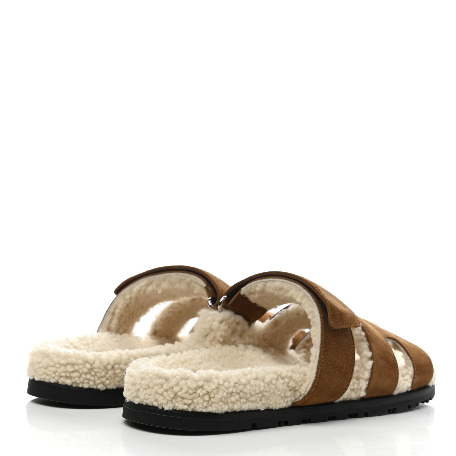 Hermes Suede Goatskin Woolskin Womens Chypre Sandals 40 Brun Fume Ecru 4 of 8