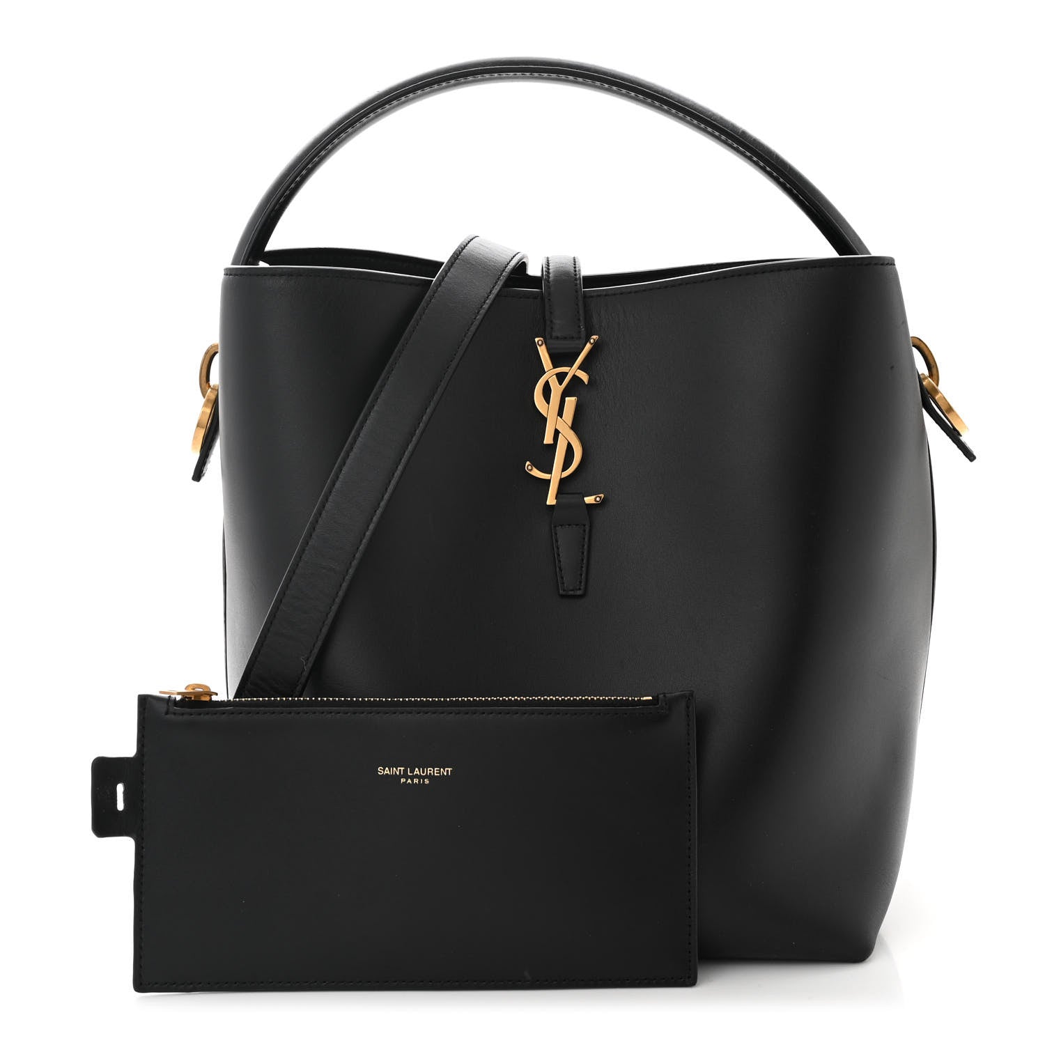 Saint Laurent Smooth Shiny Calfskin Monogram Le 37 Bucket Bag Black 3 of 10