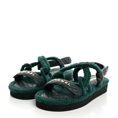 Chanel Cord Lambskin Quilted Logo Sandals 38 Green 3 of 8