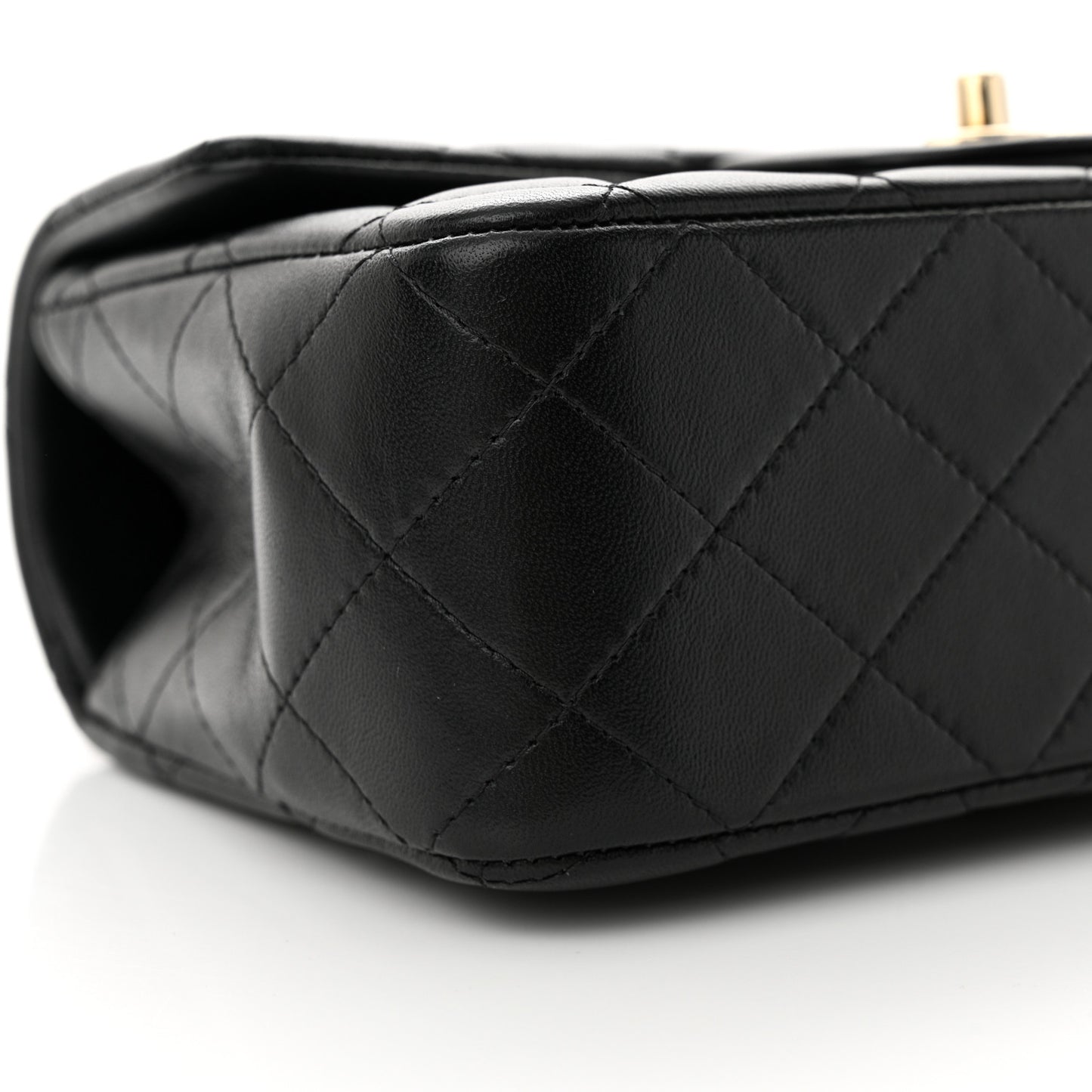 Lambskin Quilted Mini Top Handle Rectangular Flap Black