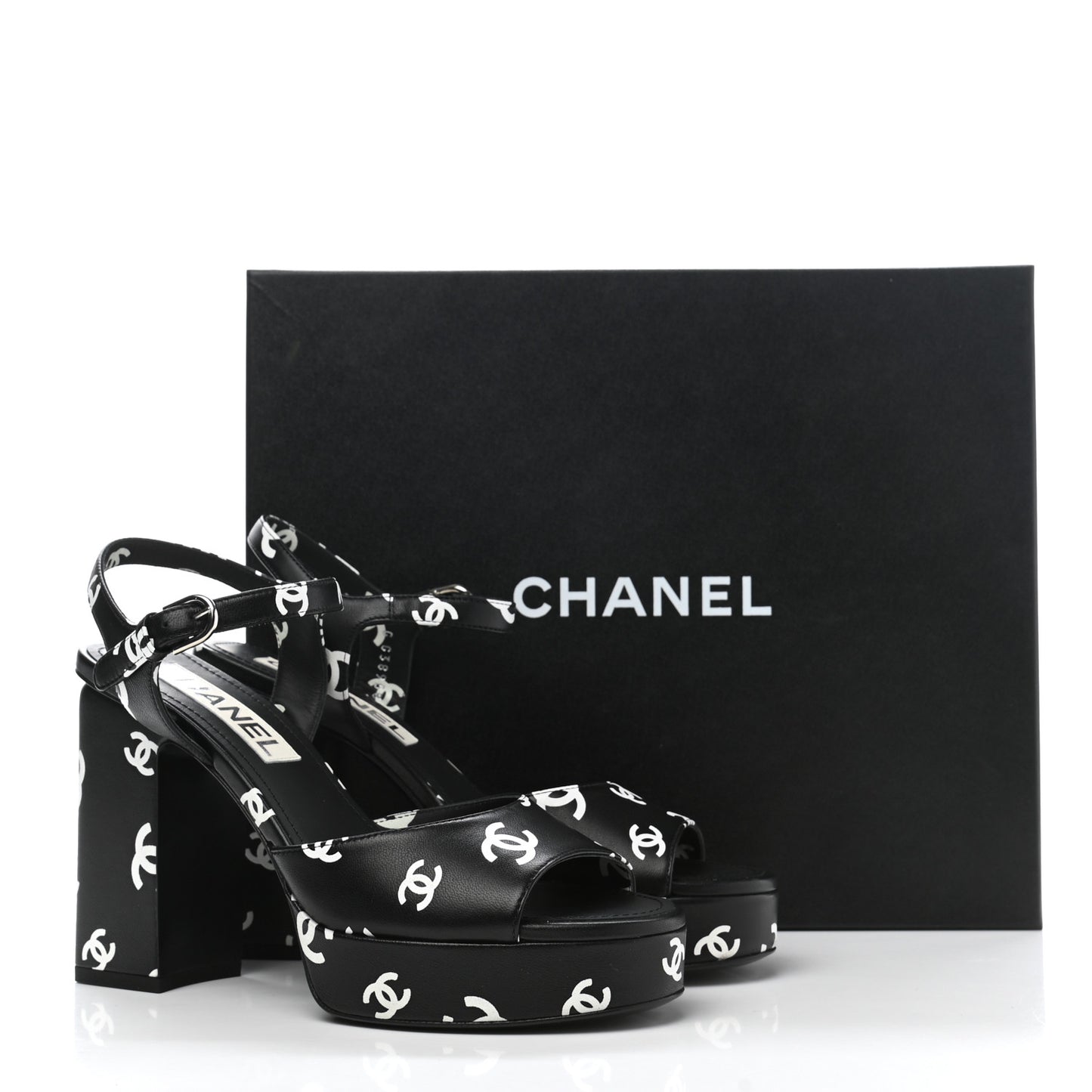 Printed Lambskin Coco Beach Platform Sandals 37 Black White