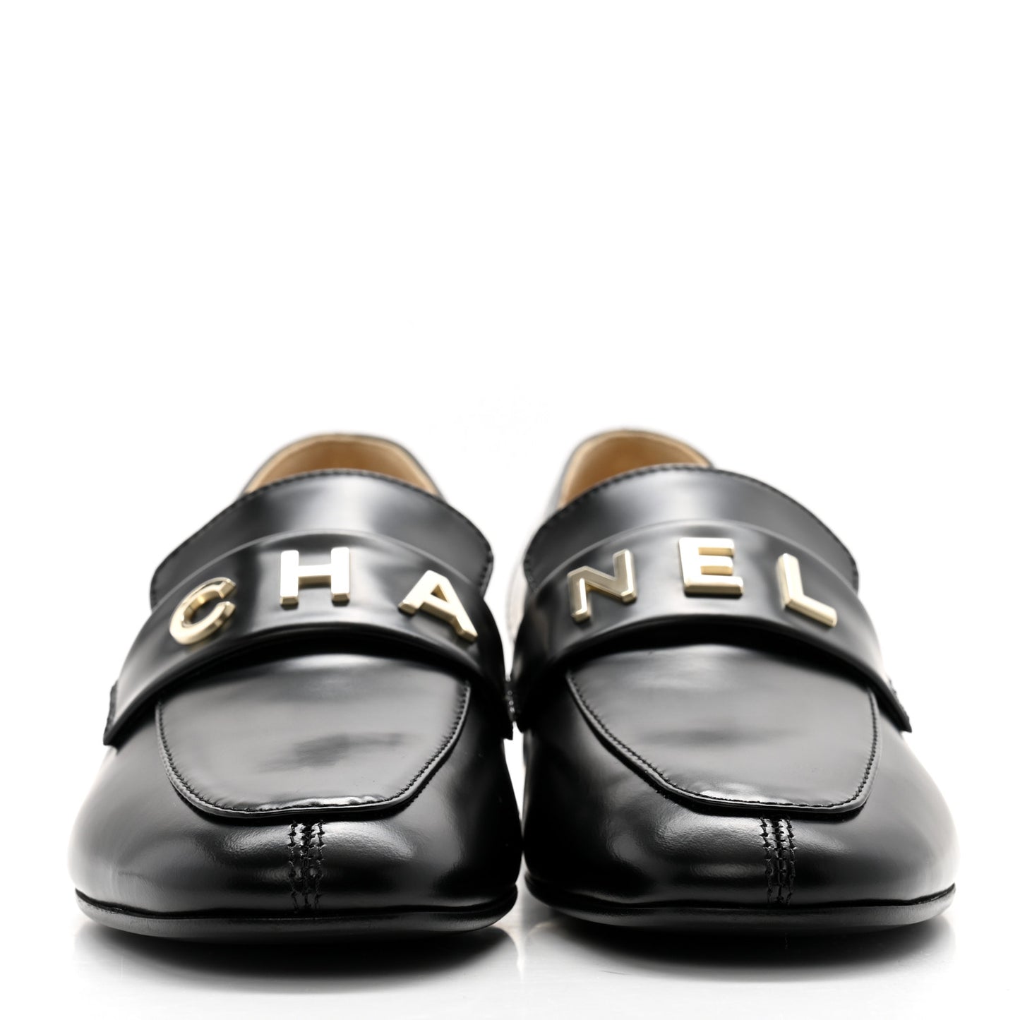Shiny Calfskin Logo Loafers 37 Black