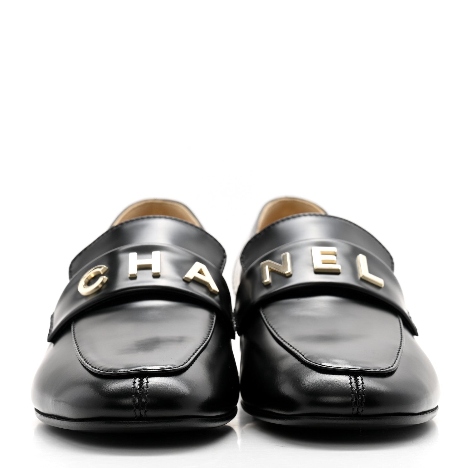 Chanel Shiny Calfskin Logo Loafers 37 Black 2 of 13