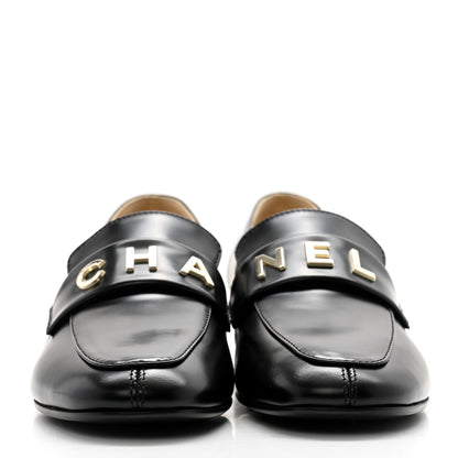 Chanel Shiny Calfskin Logo Loafers 37 Black 2 of 13