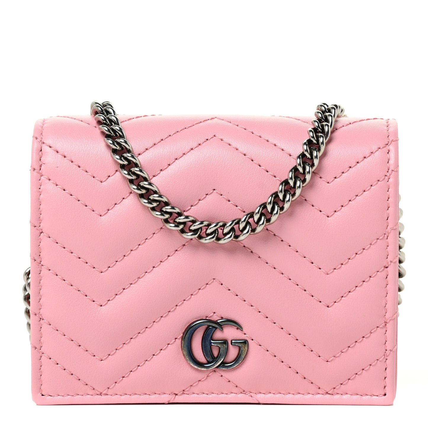 Calfskin Matelasse GG Marmont Mini Wallet On Chain Wild Rose
