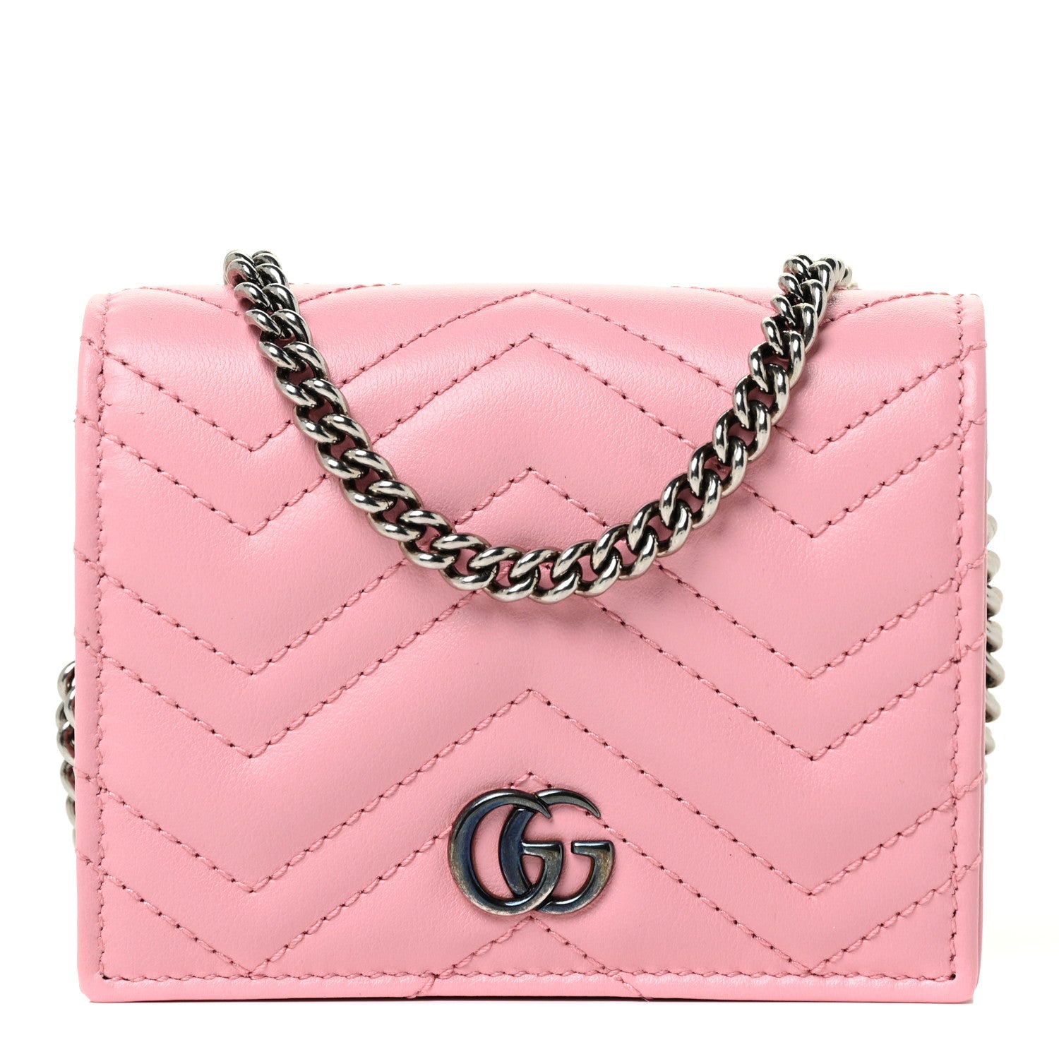 Gucci Calfskin Matelasse GG Marmont Mini Wallet On Chain Wild Rose 1 of 11