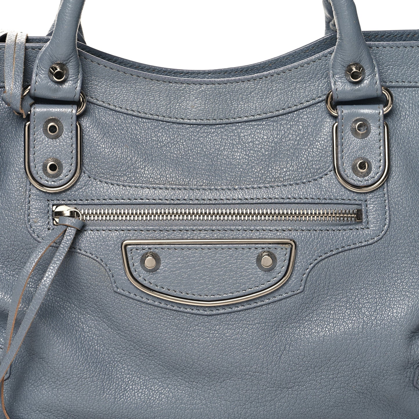 Chevre Silver Metallic Edge Hardware City Bleu Acier