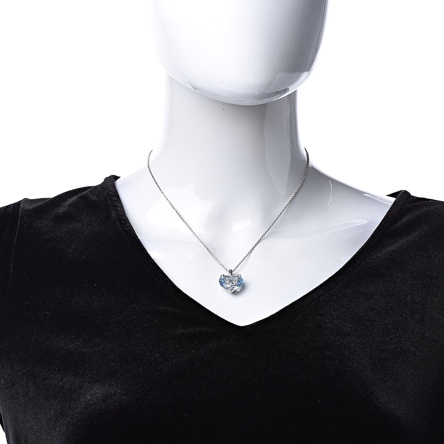 18K White Gold Blue Topaz 3 Diamonds So Happy Heart Pendant Necklace