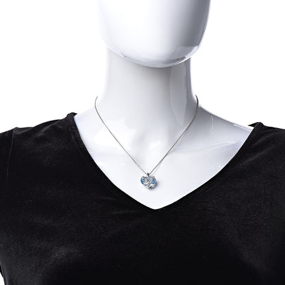 Chopard 18K White Gold Blue Topaz 3 Diamonds So Happy Heart Pendant Necklace 2 of 5