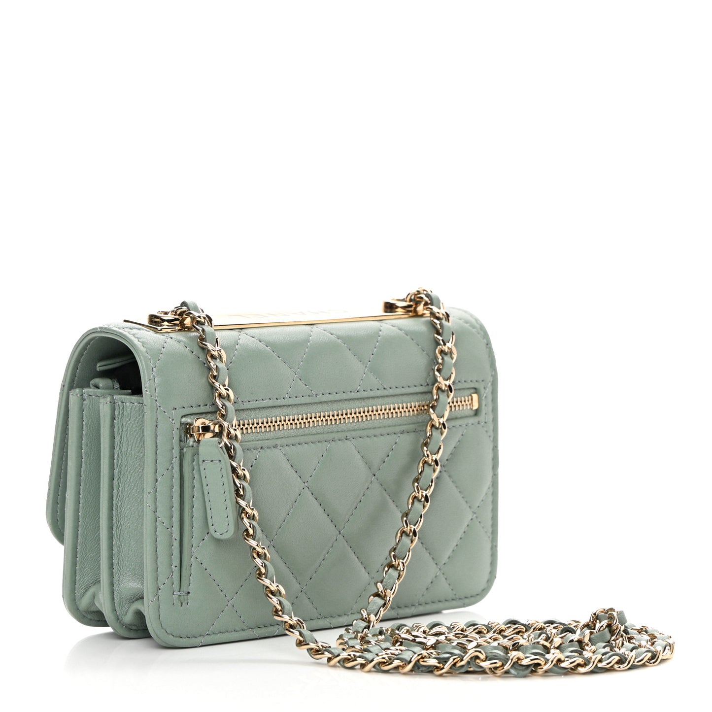 Lambskin Quilted Mini Trendy CC Wallet On Chain WOC Grey