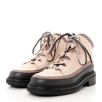 Chanel Suede Grained Calfskin CC Lace Up Boots 39 Light Pink Light Brown Dark Grey 3 of 10