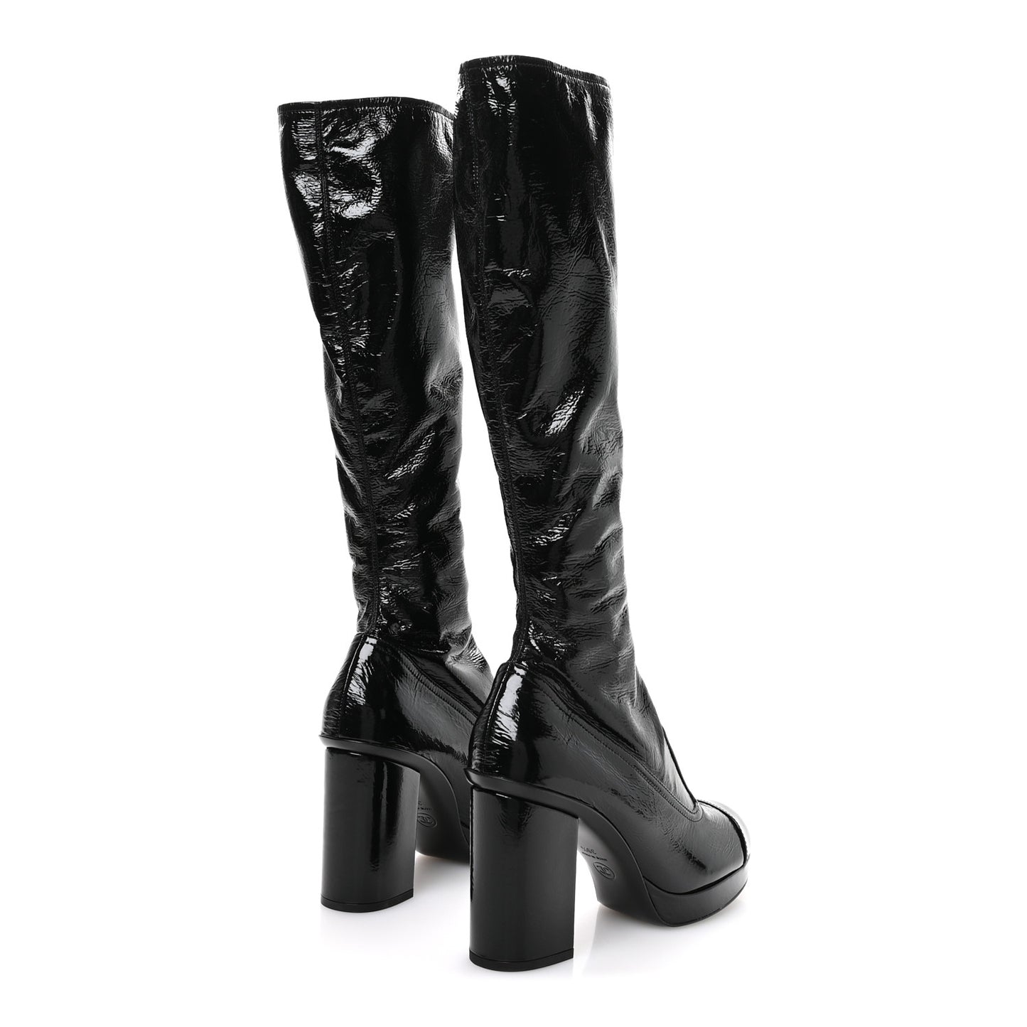 Crumpled Patent High Boots 39.5 Black