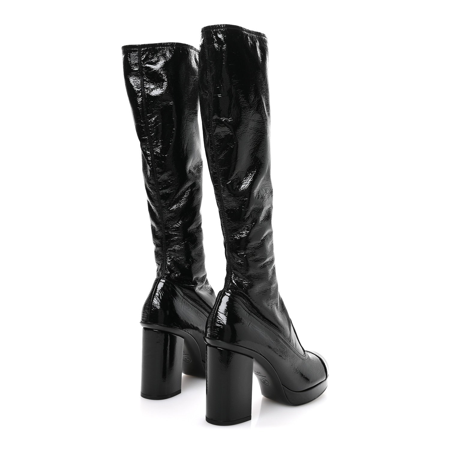 Chanel Crumpled Patent High Boots 39.5 Black 5 of 9