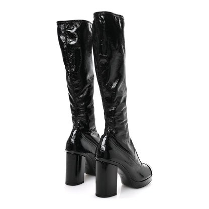 Chanel Crumpled Patent High Boots 39.5 Black 5 of 9