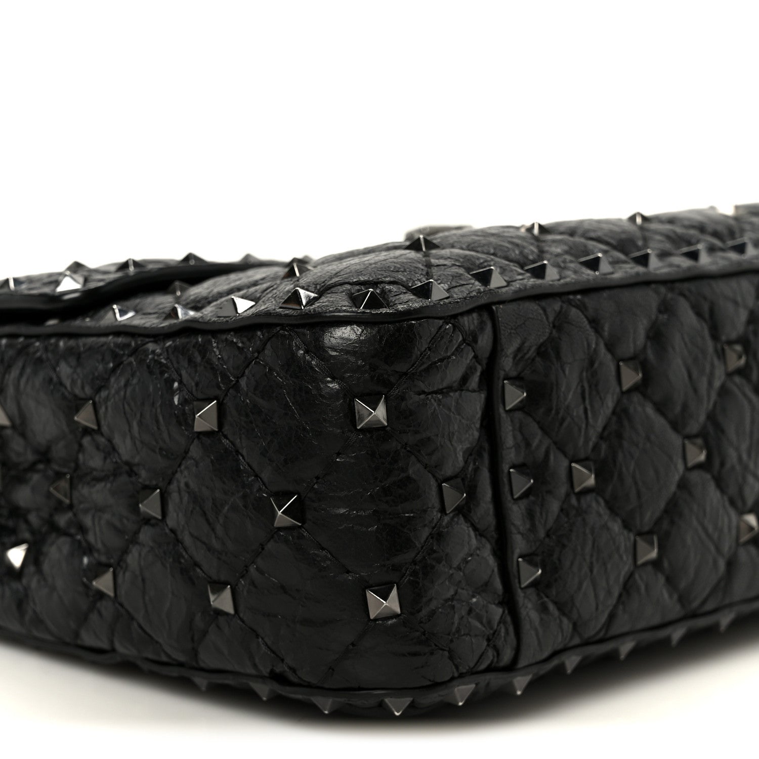 Valentino Garavani Craquele Nappa Medium Rockstud Spike Shoulder Bag Black 9 of 10