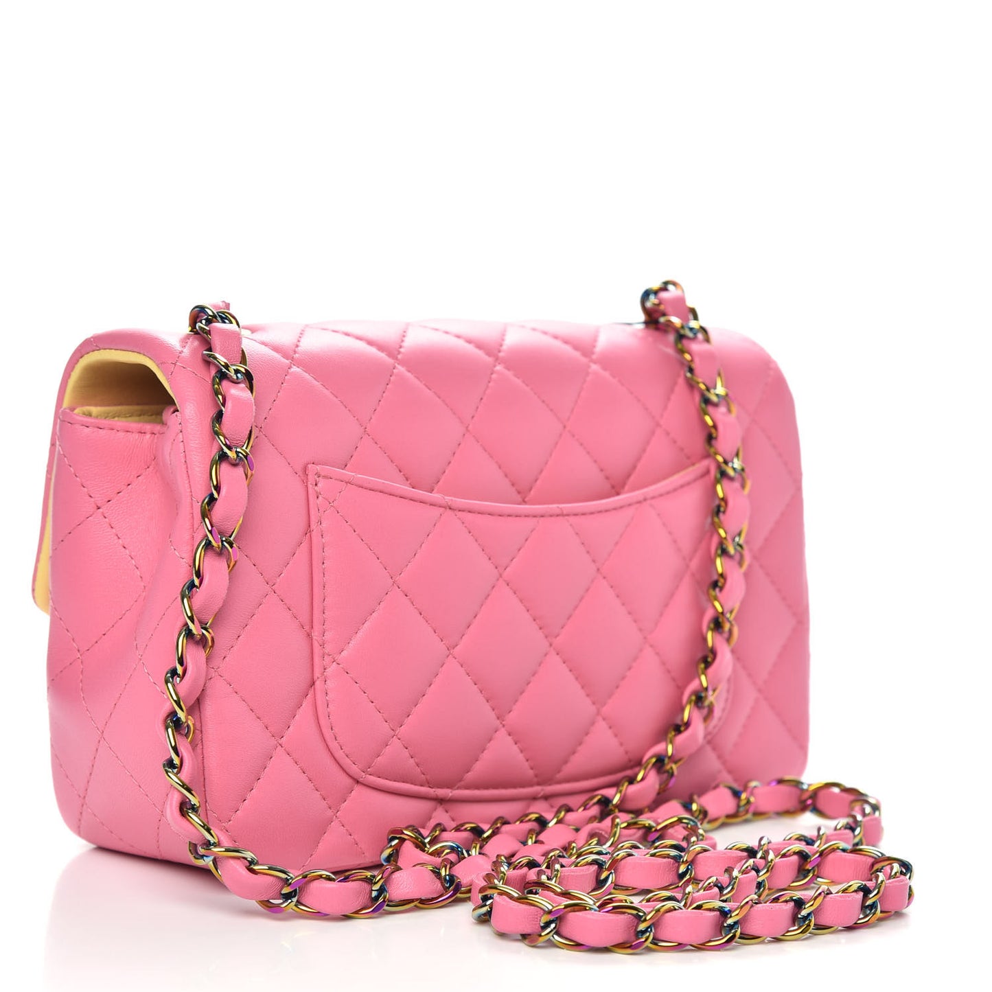 Lambskin Quilted Mini Rectangular Flap Pink Yellow