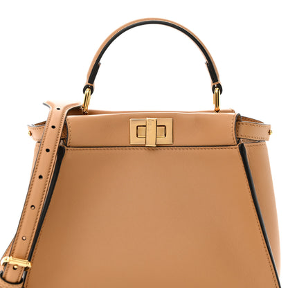 Fendi Vitello Seta Canvas FF Embroidered Mini Peekaboo Iconic Satchel Miele Scuro Poudre 8 of 10