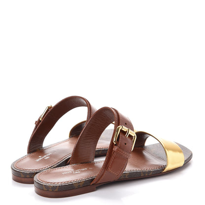 Louis Vuitton Calfskin Monogram Golden Bloom Flat Sandals 36 Gold 4 of 8