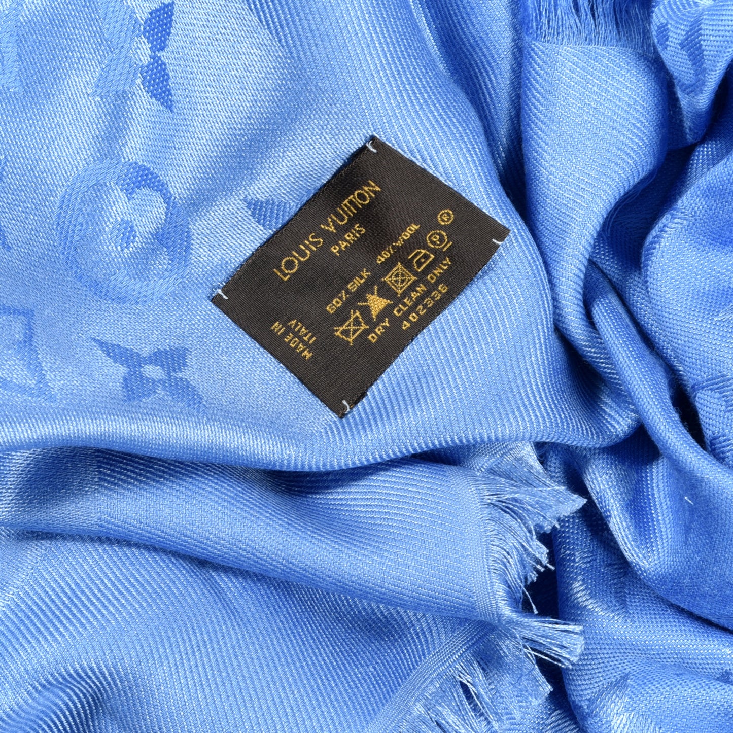 Wool Silk Monogram Shawl Bleuet