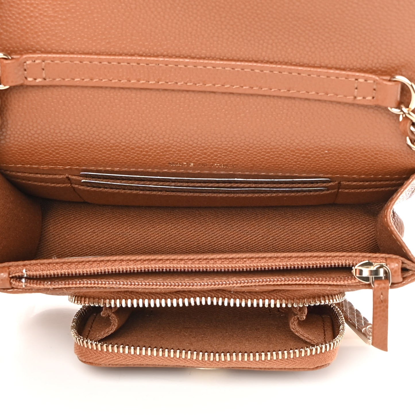 Caviar Quilted Business Affinity Clutch With Chain Flap Camel