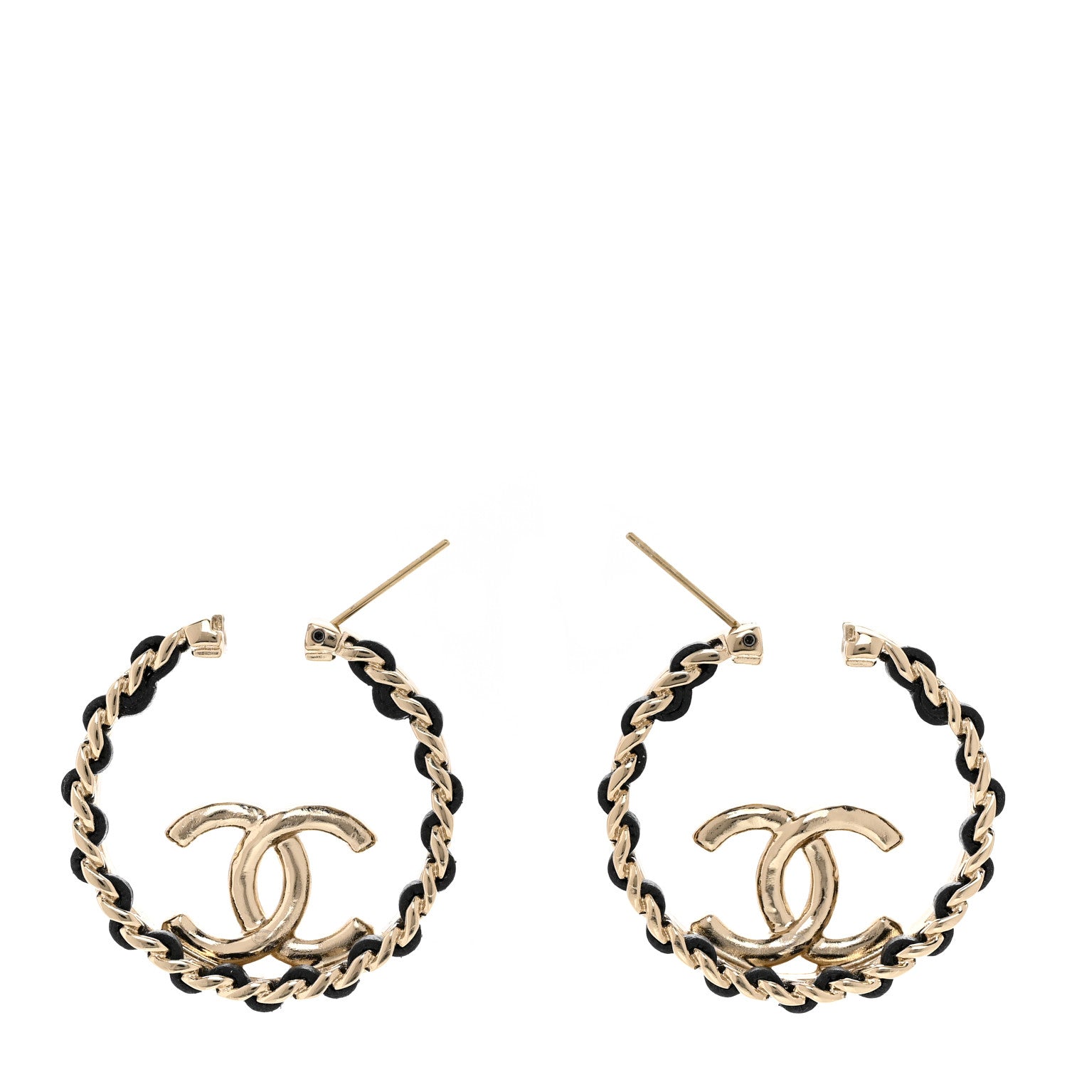 Chanel Lambskin CC Chain Hoop Earrings Black Gold 3 of 4
