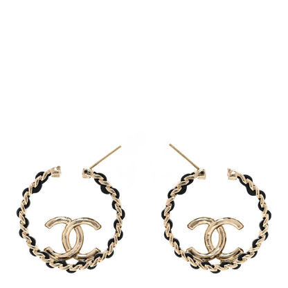 Chanel Lambskin CC Chain Hoop Earrings Black Gold 3 of 4