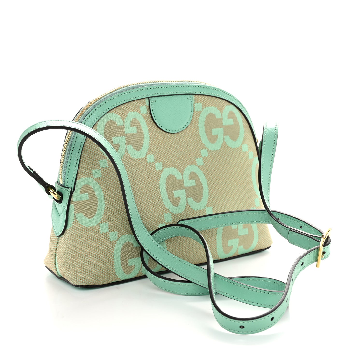 Monogram Jumbo GG Textured Dollar Calfskin Small Ophidia Dome Shoulder Bag Beige Pepperlight Mint