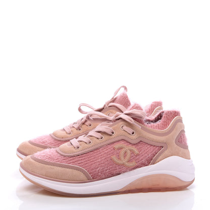 Chanel Suede Calfskin Stretch Fabric CC Sneakers 37.5 Pink 3 of 7