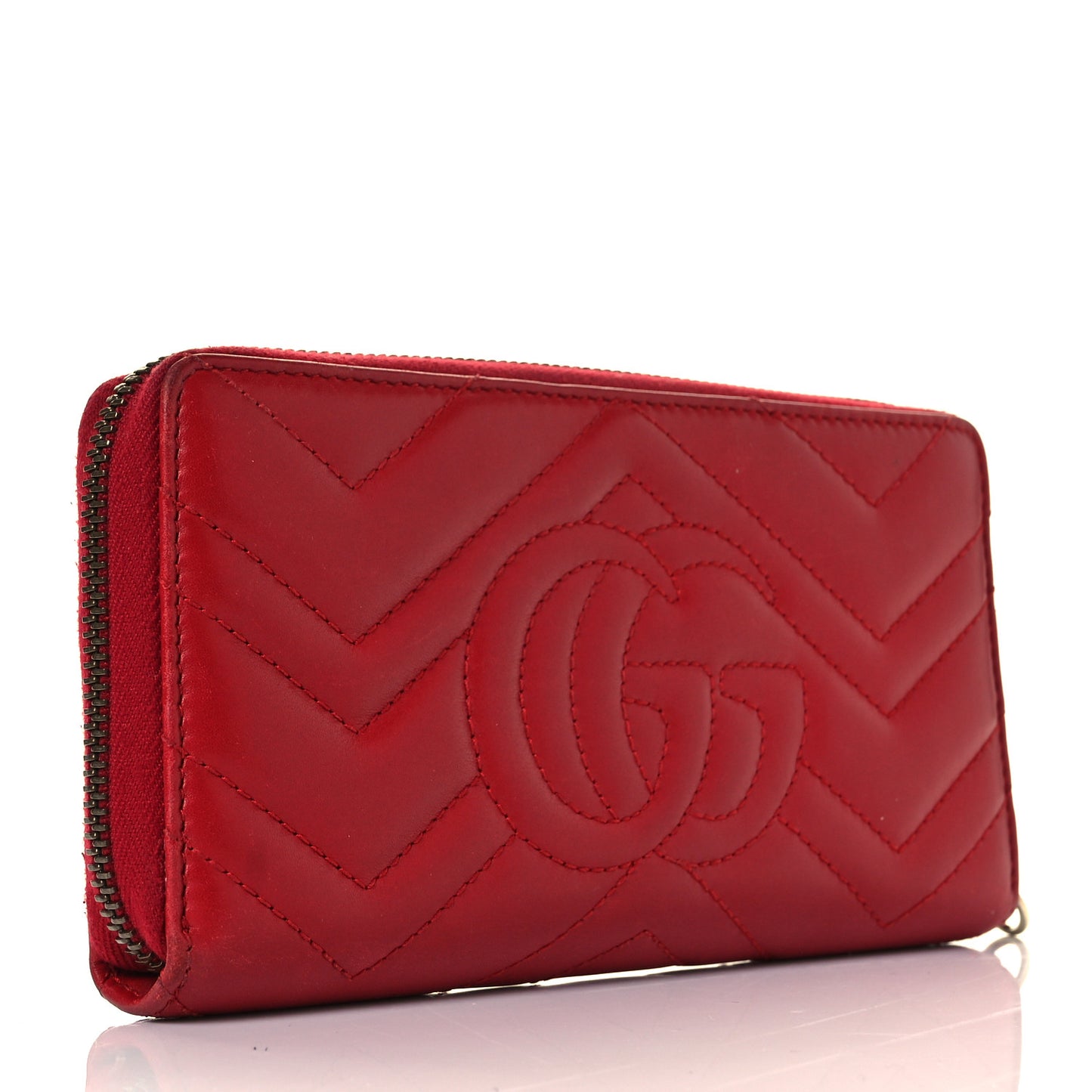Calfskin Matelasse GG Marmont Zip Around Wallet Hibiscus Red