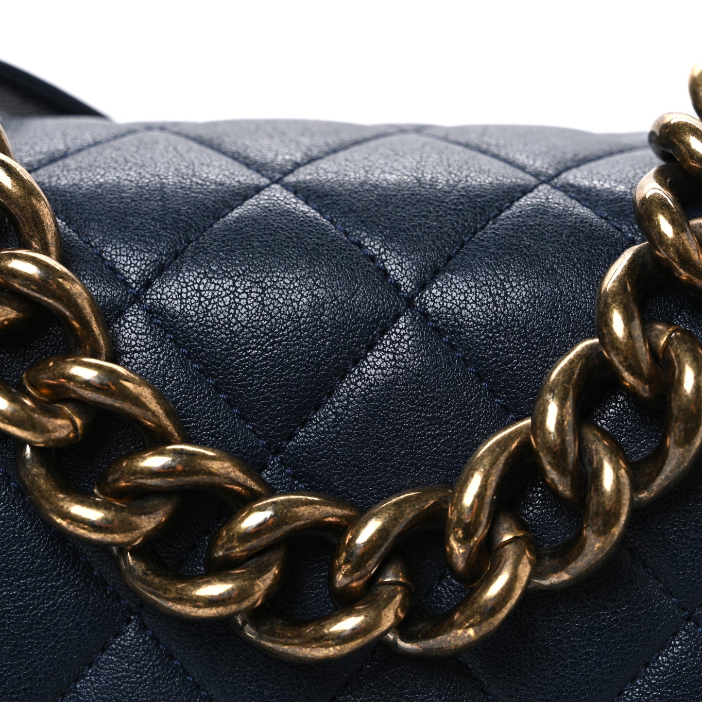 Shiny Sheepskin Quilted Large Trapezio Flap Navy