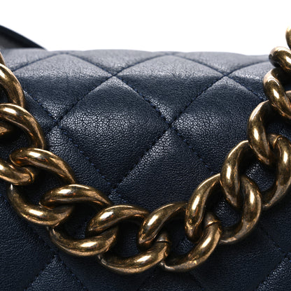 Chanel Shiny Sheepskin Quilted Large Trapezio Flap Navy 8 of 12