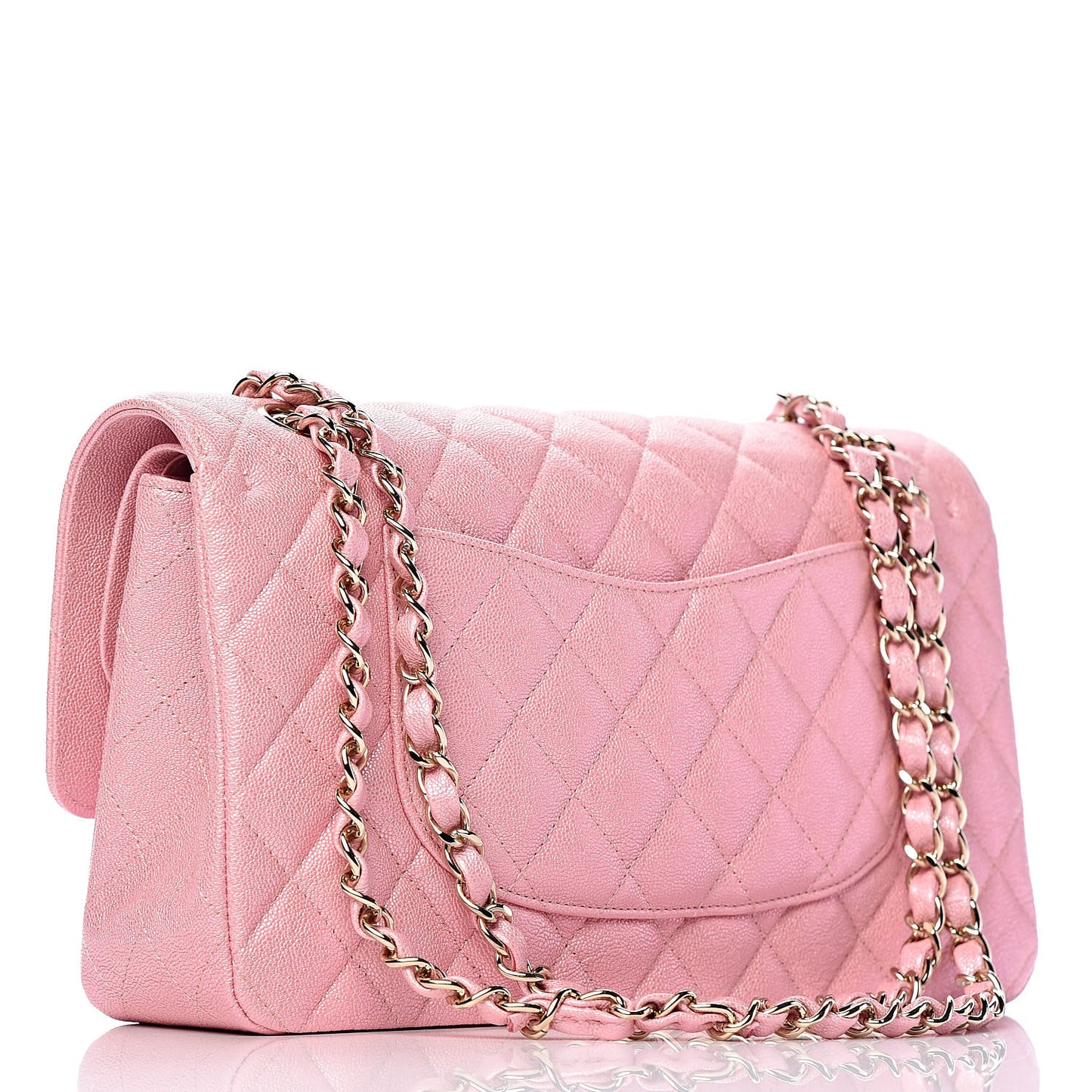 Iridescent Caviar Quilted Medium Double Flap Rose Pink