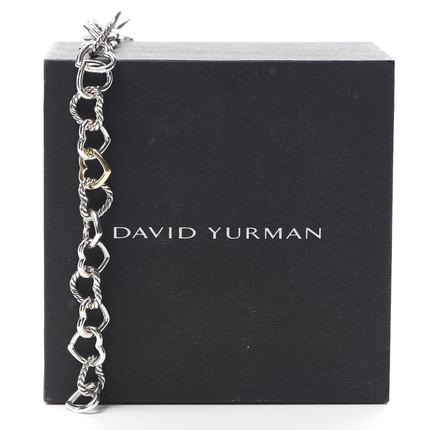 Sterling Silver 18K Yellow Gold Cable Heart Link Bracelet