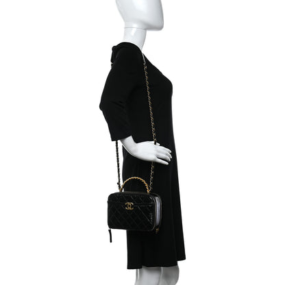 Chanel Crumpled Lambskin Quilted Get Round Top Handle Vanity Case Black 2 of 10
