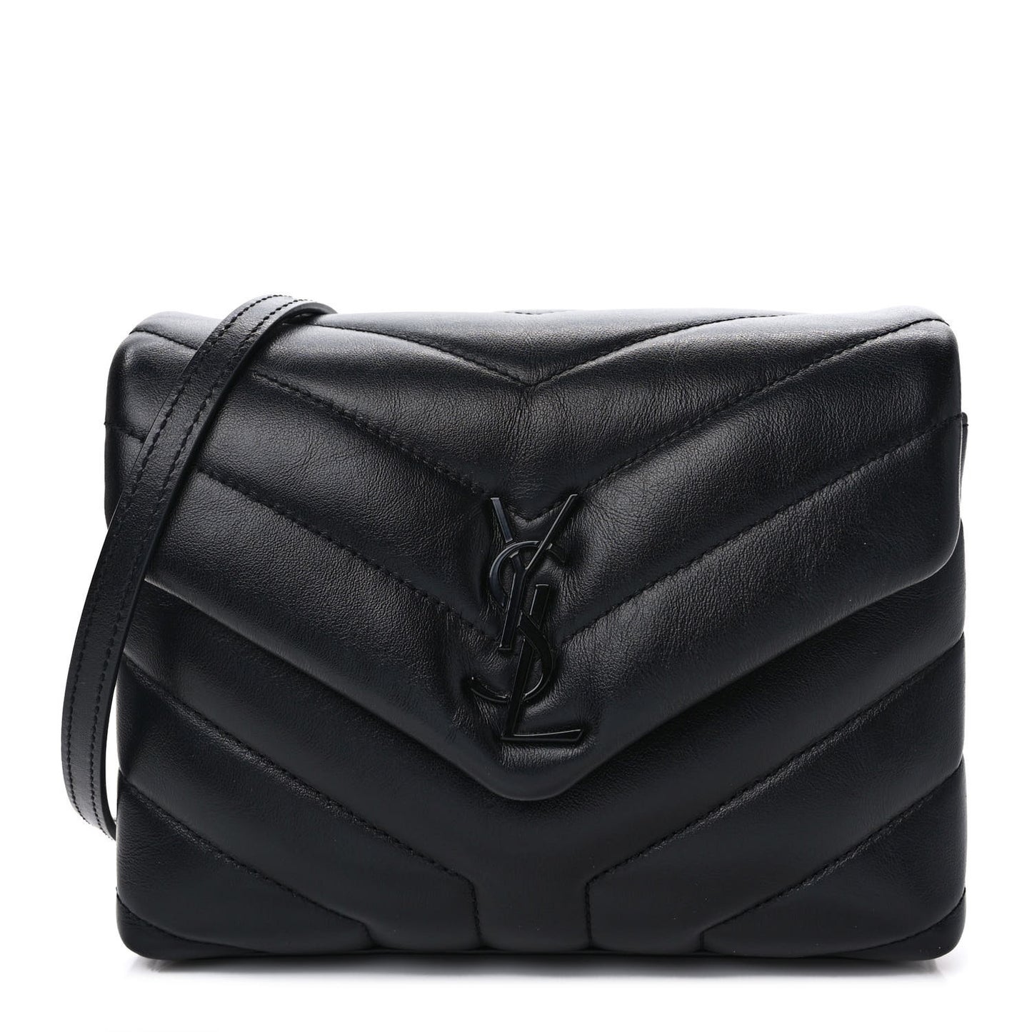Calfskin Y Quilted Monogram Monochrome Toy Loulou Crossbody Bag Black