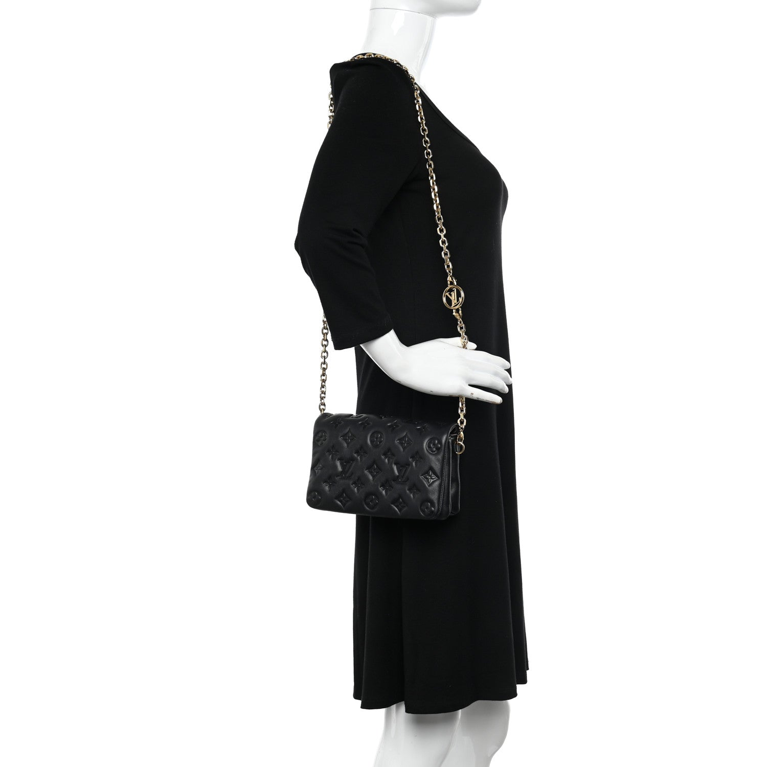 Louis Vuitton Lambskin Embossed Monogram Pochette Coussin Black 2 of 9