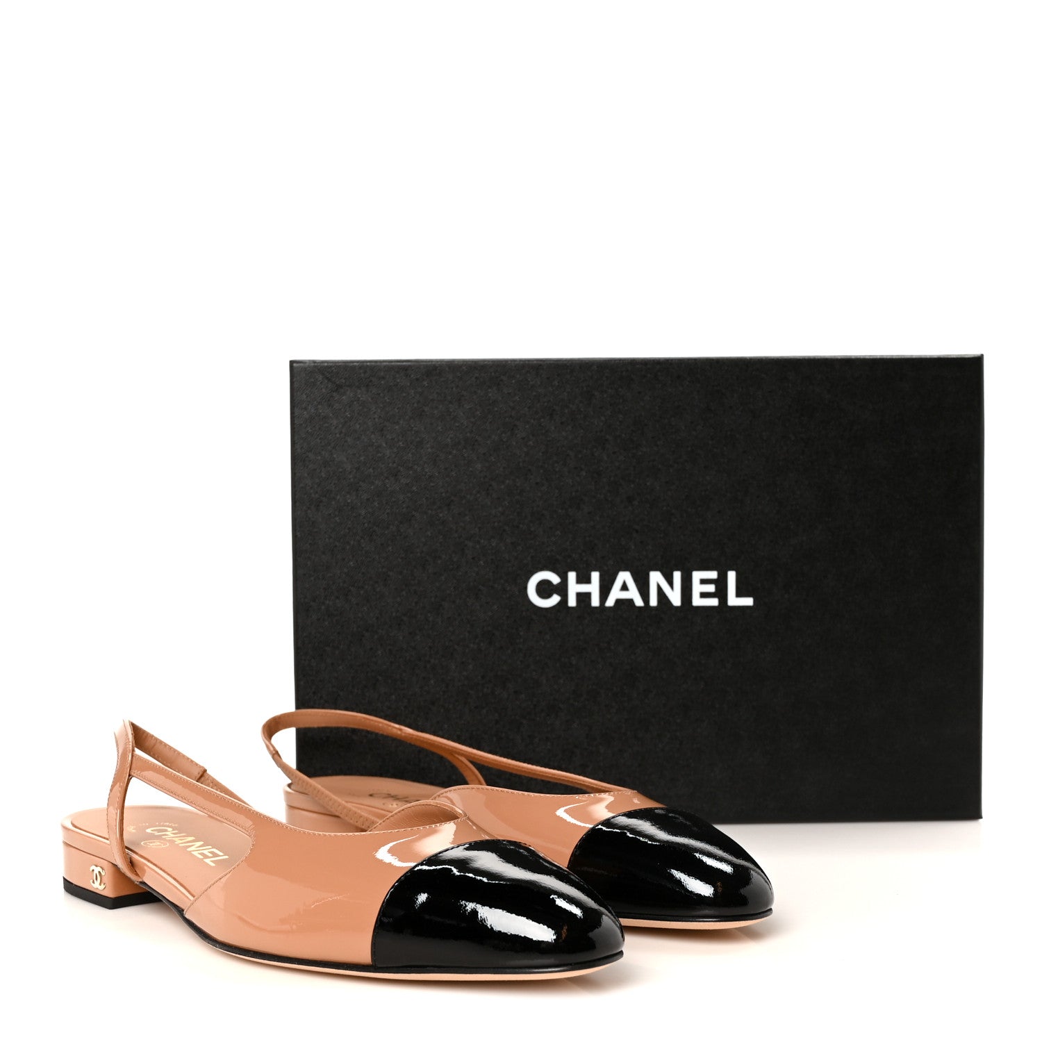 Chanel Patent Calfskin Cap Toe CC Slingback Sandals 39 Dark Beige Black 10 of 10