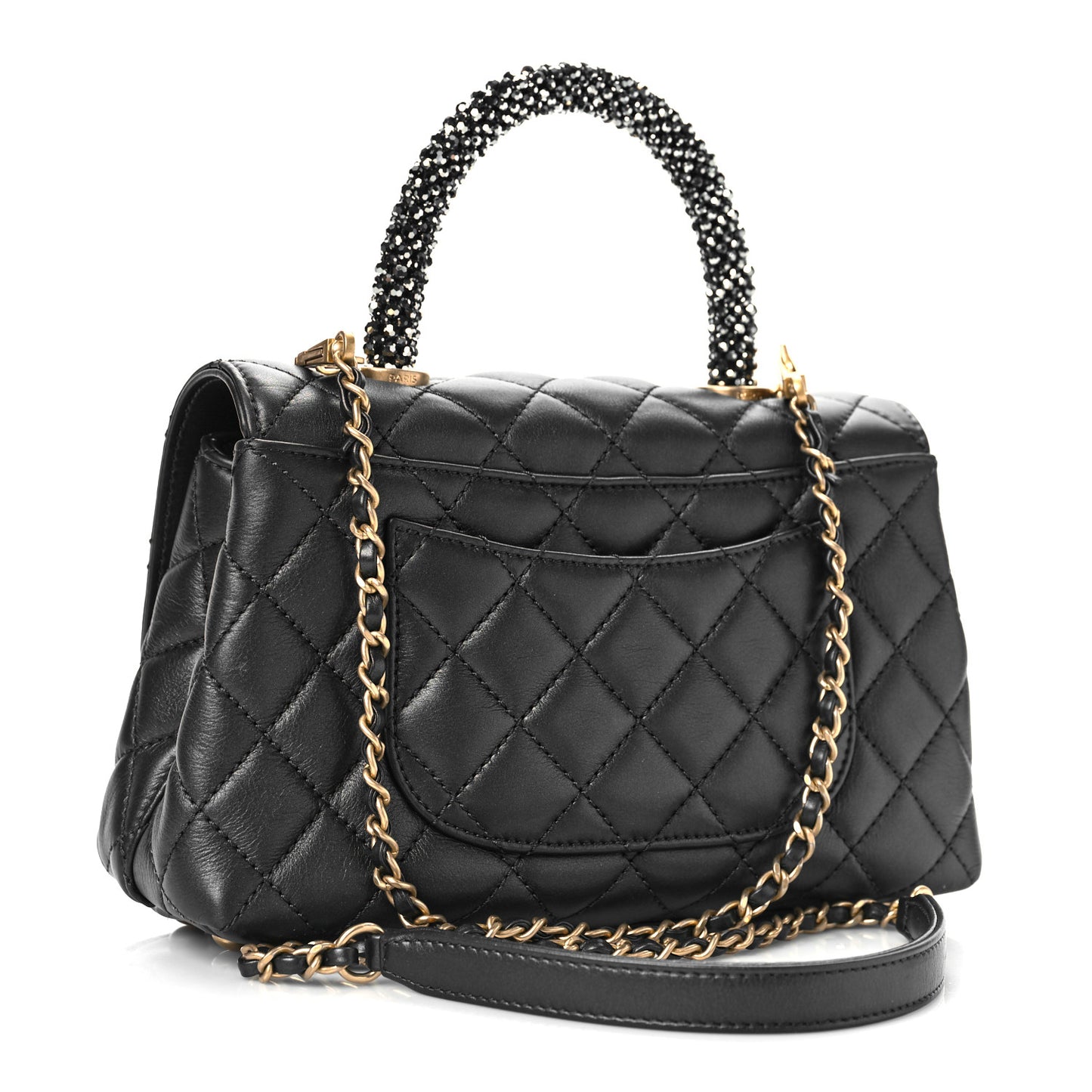 Calfskin Strass Quilted Mini Coco Handle Flap Dark Silver