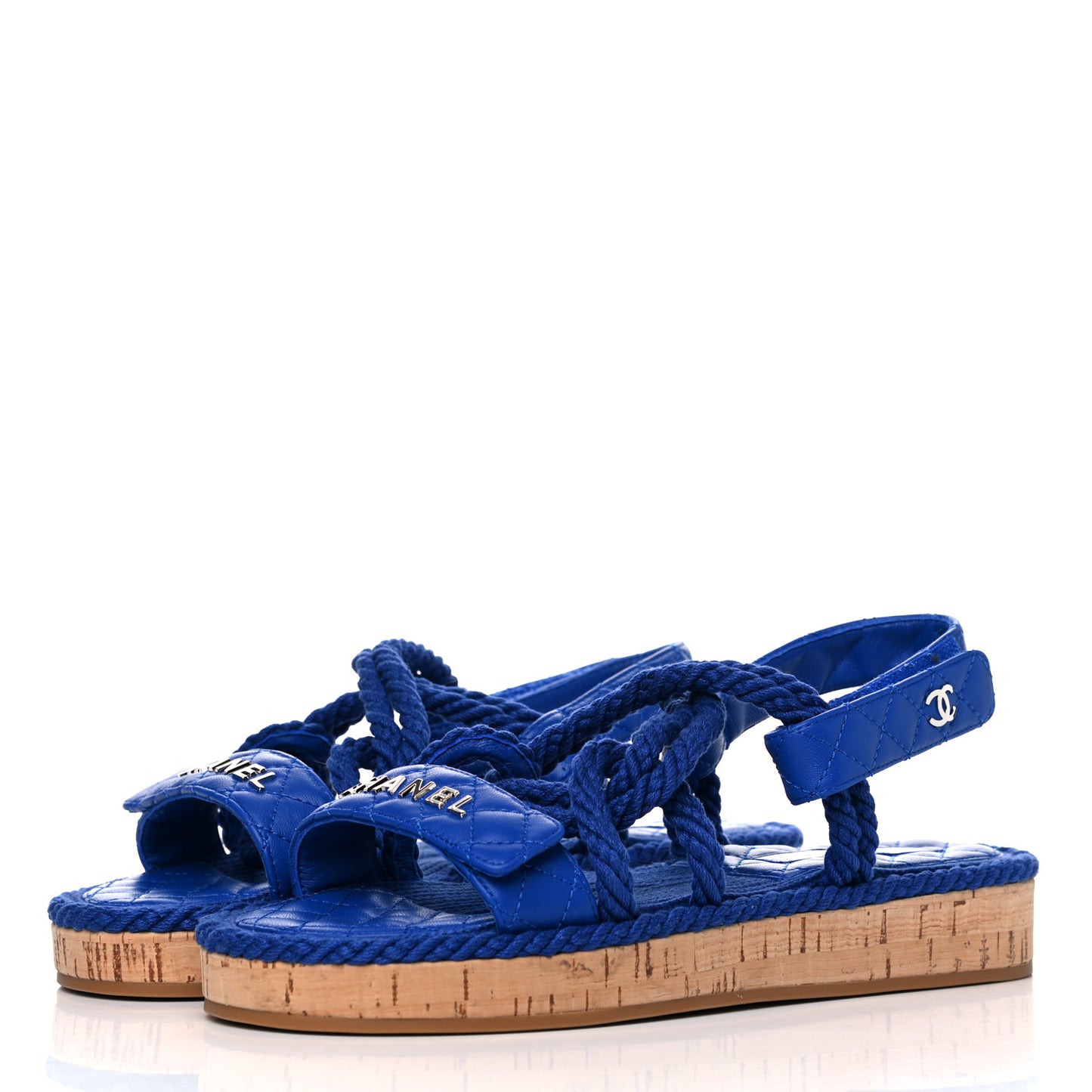 Cord Lambskin Quilted Logo Sandals 39 Blue
