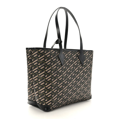 Versace Coated Canvas Calfskin La Greca Smile Signature Shopper Black Khaki 3 of 8