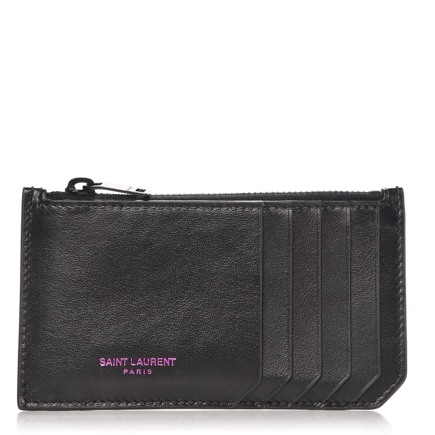 Calfskin 5 Fragments Zip Pouch Card Holder Black